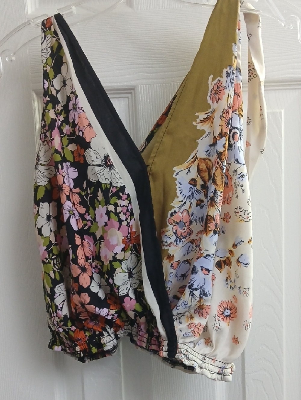 Free People Floral Crop Open Front Snap Sleeveless Women’s Top With Ties - Picture 13 of 15